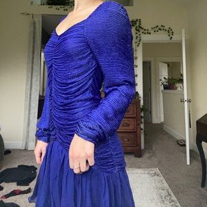 Vintage blue pure silk beaded dress